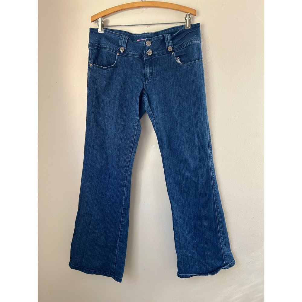 Y2K Tough Club Low Rise Juniors 15 Denim‎ Flare Jeans Double Button 2000s Retro